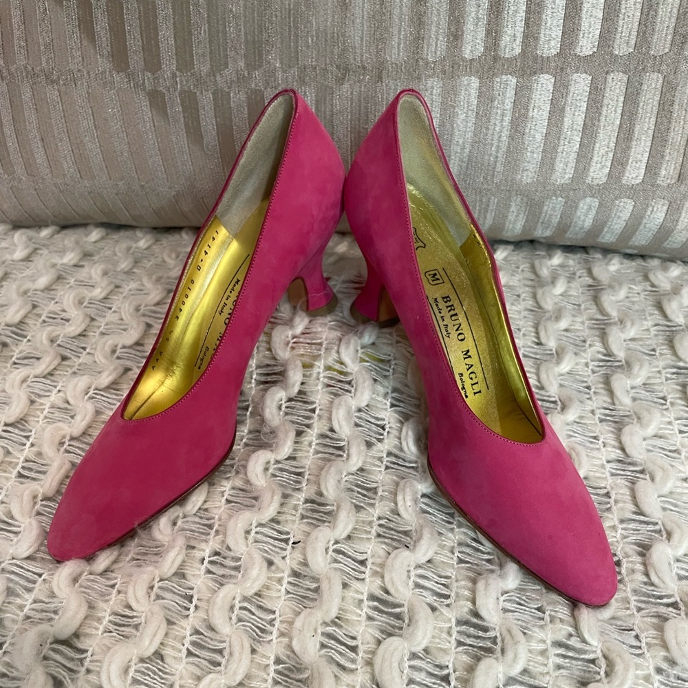 Bruno Magli Women's Hot Pink 2 Inch Kitten Leather Suede Heels